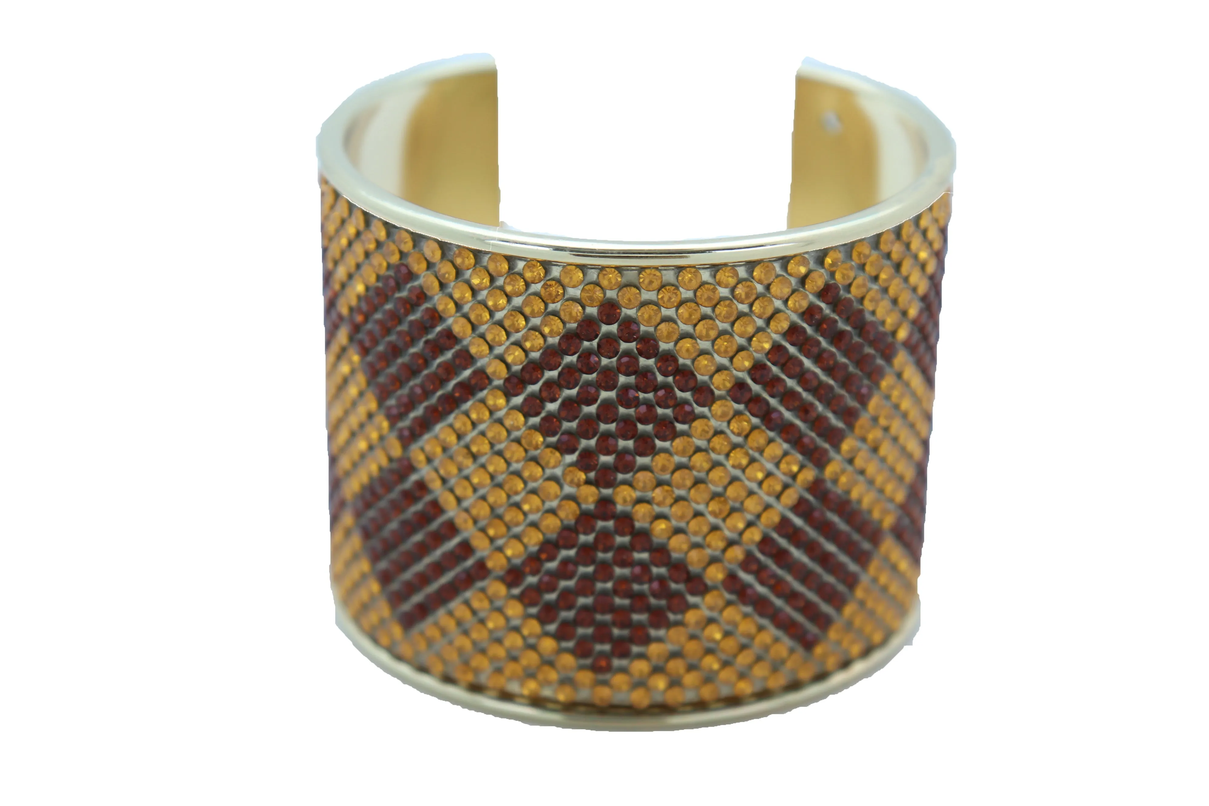 Women Wide Cuff Bracelet Fashion Gold Metal Brown Square Shape Geometric Urban One Size Fits All