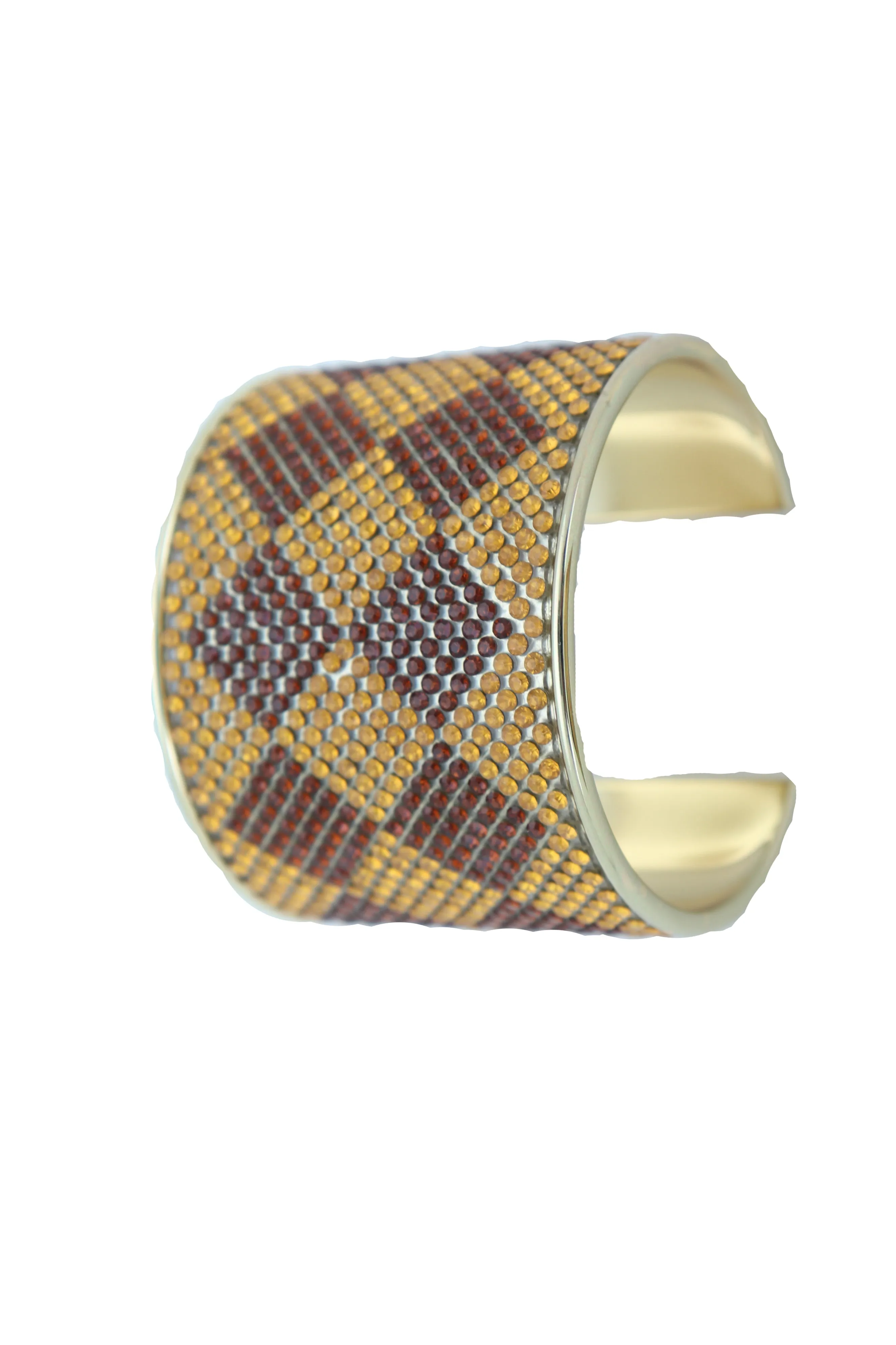 Women Wide Cuff Bracelet Fashion Gold Metal Brown Square Shape Geometric Urban One Size Fits All