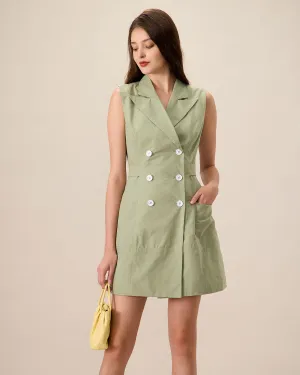 Women's Green Collared Pocket Mini Dress