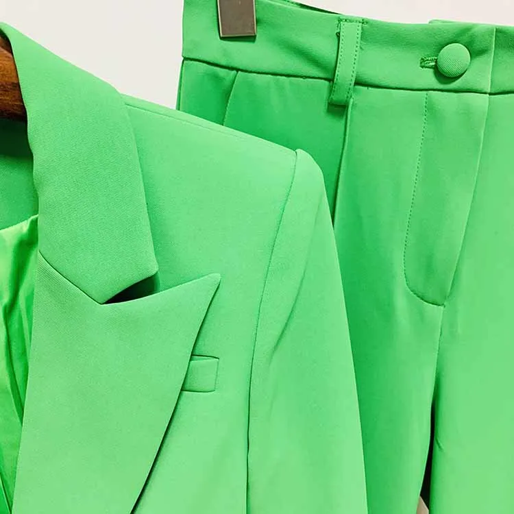 Women's Green Pantsuit Blazer High Waisted Flare Pants Suit Formal Pantsuit