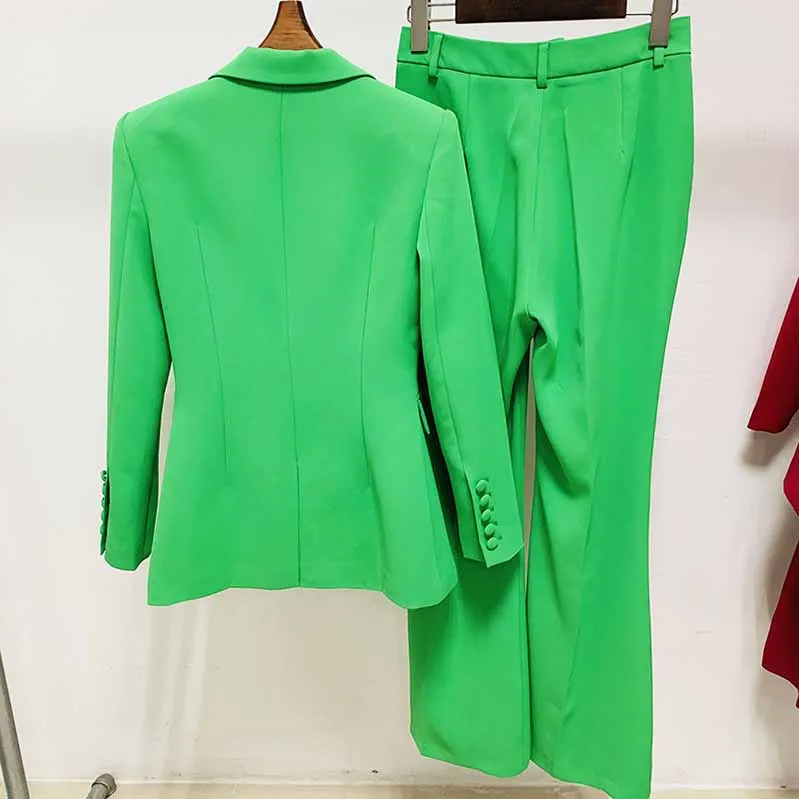 Women's Green Pantsuit Blazer High Waisted Flare Pants Suit Formal Pantsuit