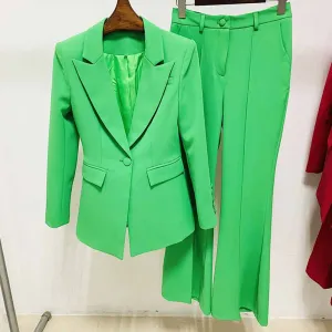 Women's Green Pantsuit Blazer High Waisted Flare Pants Suit Formal Pantsuit