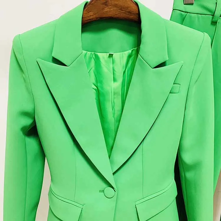Women's Green Pantsuit Blazer High Waisted Flare Pants Suit Formal Pantsuit