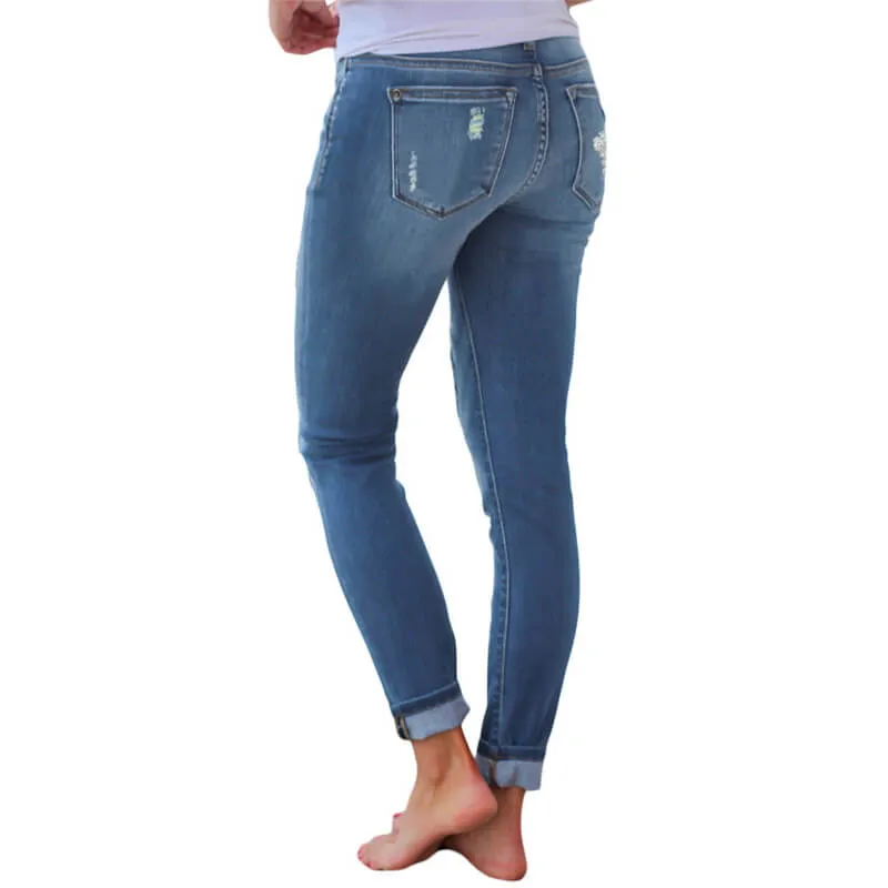 Women's Sexy Ripped Jeans Elasticity Leopard Print Jeans