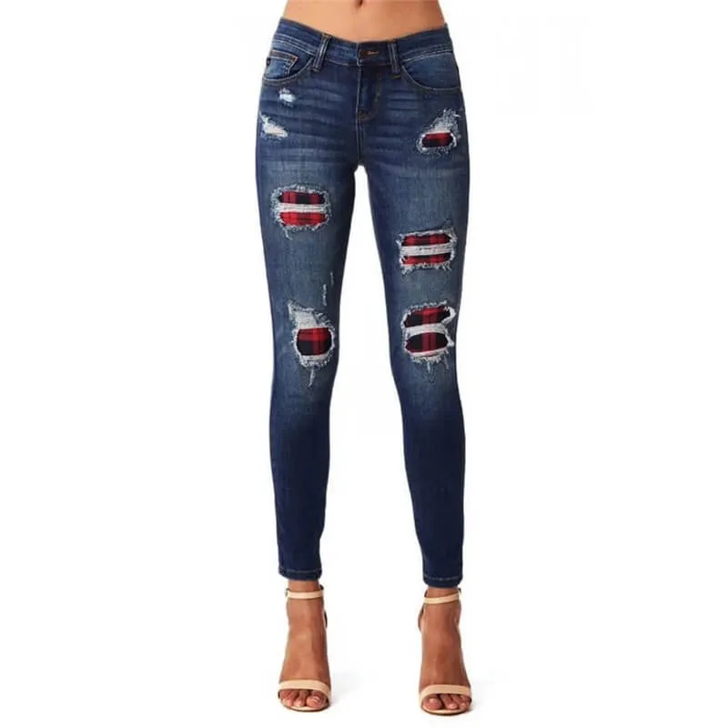 Women's Sexy Ripped Jeans Elasticity Leopard Print Jeans