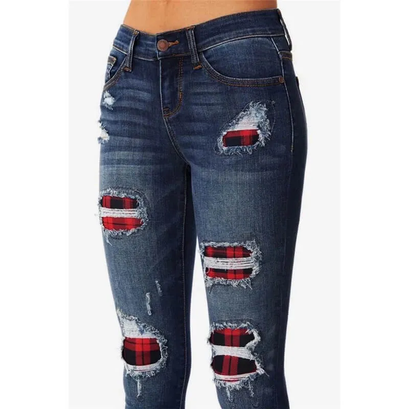 Women's Sexy Ripped Jeans Elasticity Leopard Print Jeans