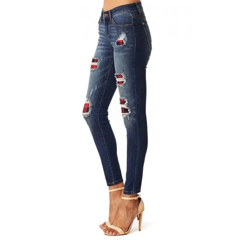 Women's Sexy Ripped Jeans Elasticity Leopard Print Jeans